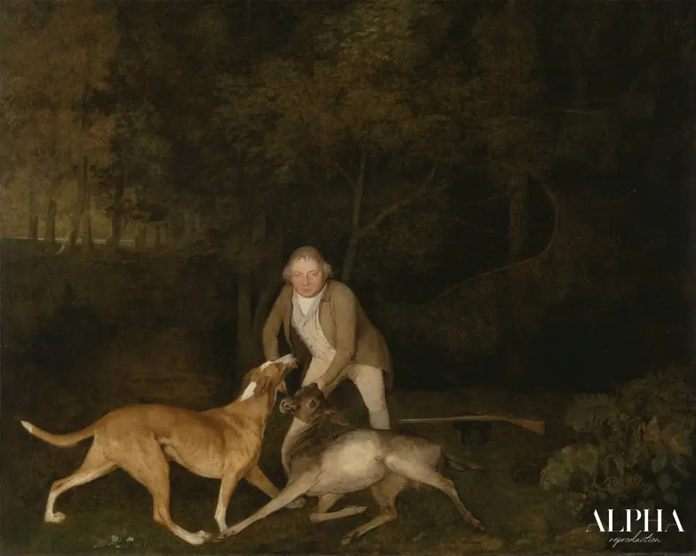 Freeman, le garde-chasse du comte de Clarendons, avec une biche et un chien - George Stubbs - Reproductions de tableaux et peintures haut de gamme