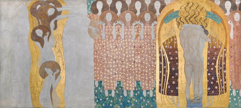 Beethovenin frisi (levy 8, oikea seinä): Onnenhalu rauhoittuu runouden kautta - Gustav Klimt