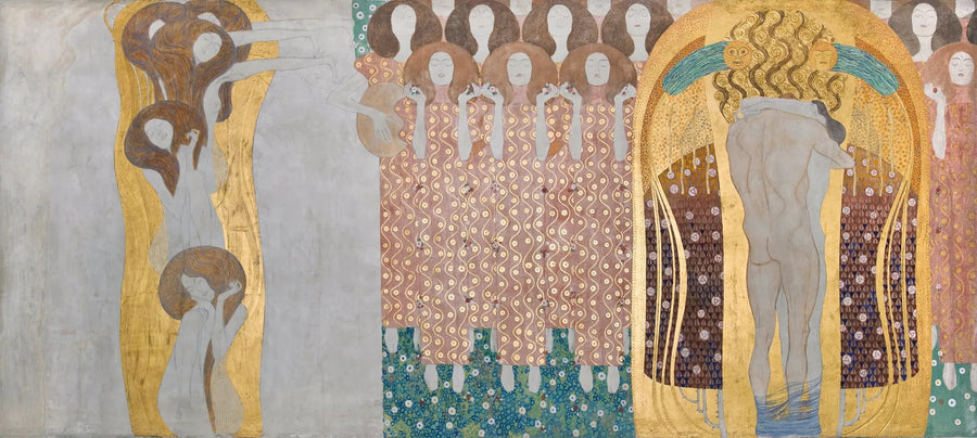 Beethovenin frisi (levy 8, oikea seinä): Onnenhalu rauhoittuu runouden kautta - Gustav Klimt