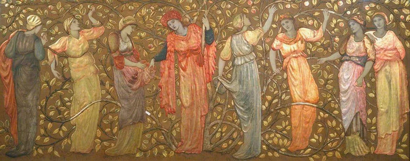 Kahdeksan naisen friseä omenankorjuussa - Edward Burne-Jones