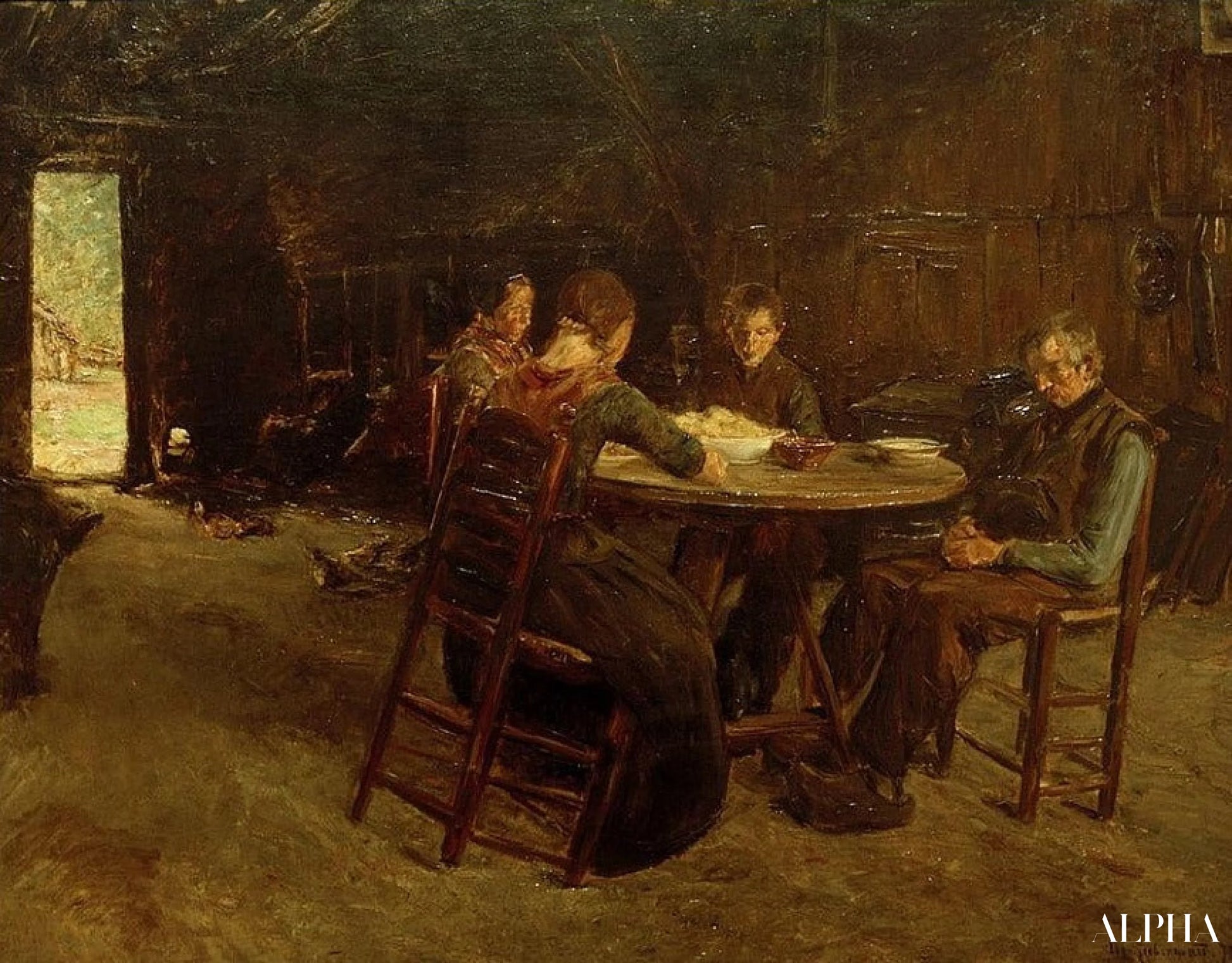 Maanviljelijät rukouksella pöydässä - Max Liebermann - Taulujen ja korkealaatuisten maalauksien reproduktiot