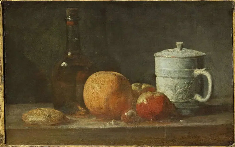Hedelmiä, pullo, kannu ja vasara - Jean Simeón Chardin