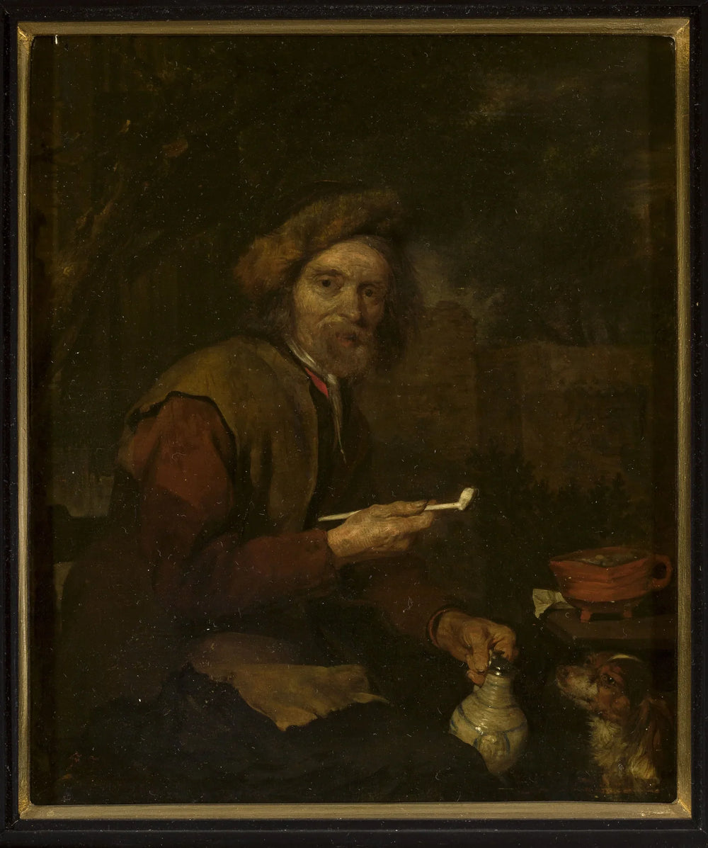 Fumeur avec une pipe et un pichet à la main - Gabriel Metsu image 1 tableau peint à l’huile sur toile