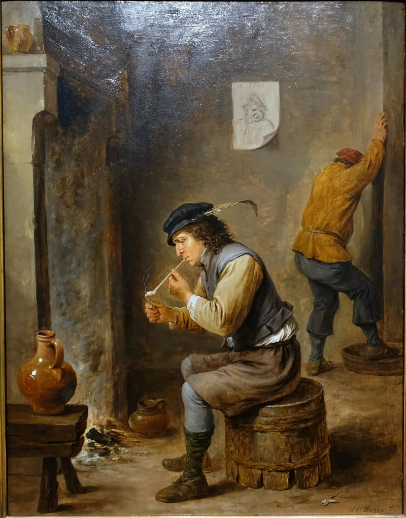 Tupakoija lähellä takkaa - David Teniers nuorempi