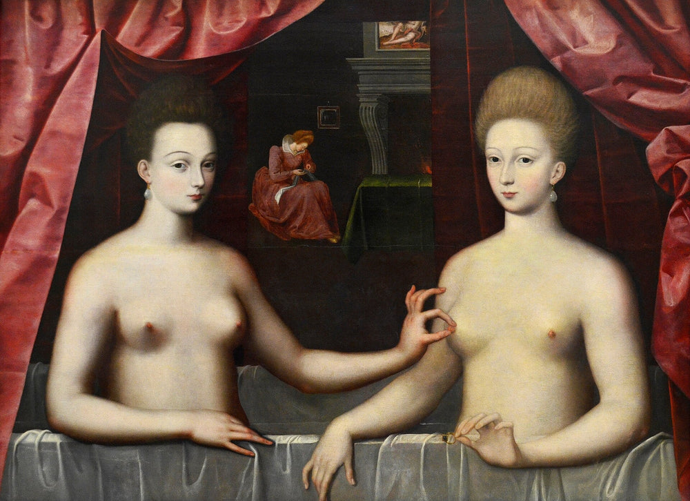 Gabrielle d'Estrées et une de ses sœurs - École de Fontainebleau - reproduction peinte à l'huile