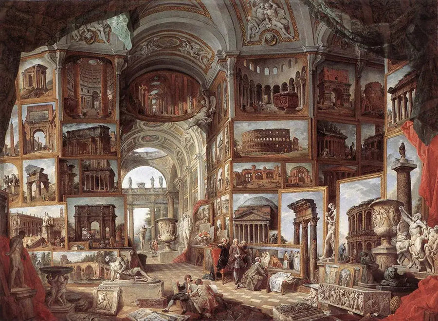 Antiikin Rooman näkymä galleria - Giovanni Paolo Panini
