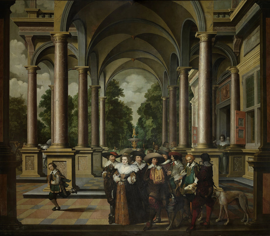 Une galerie. Partie d'une peinture de salle en sept parties. - Dirk van Delen