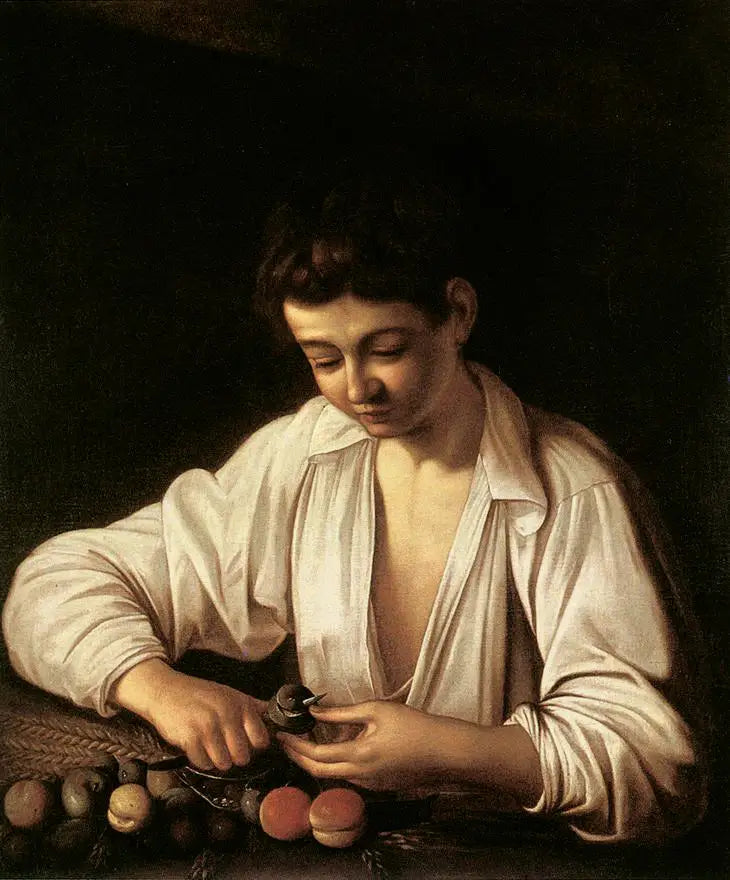 Poika kuorimassa päärynöitä - Caravaggio