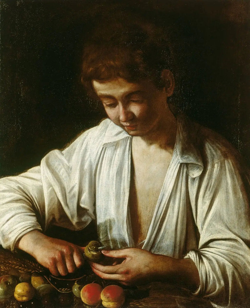 Poika kuorimassa hedelmää - Le Caravage