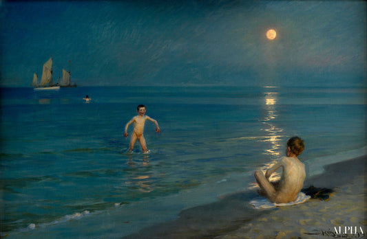 Garçons se baignant à Skagen, soirée d'été - Peder Severin Kroyer - Reproductions de tableaux et peintures haut de gamme