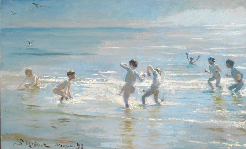 Poikia uiskentelemassa kesäiltana Skagenin rannalla - Peder Severin Krøyer