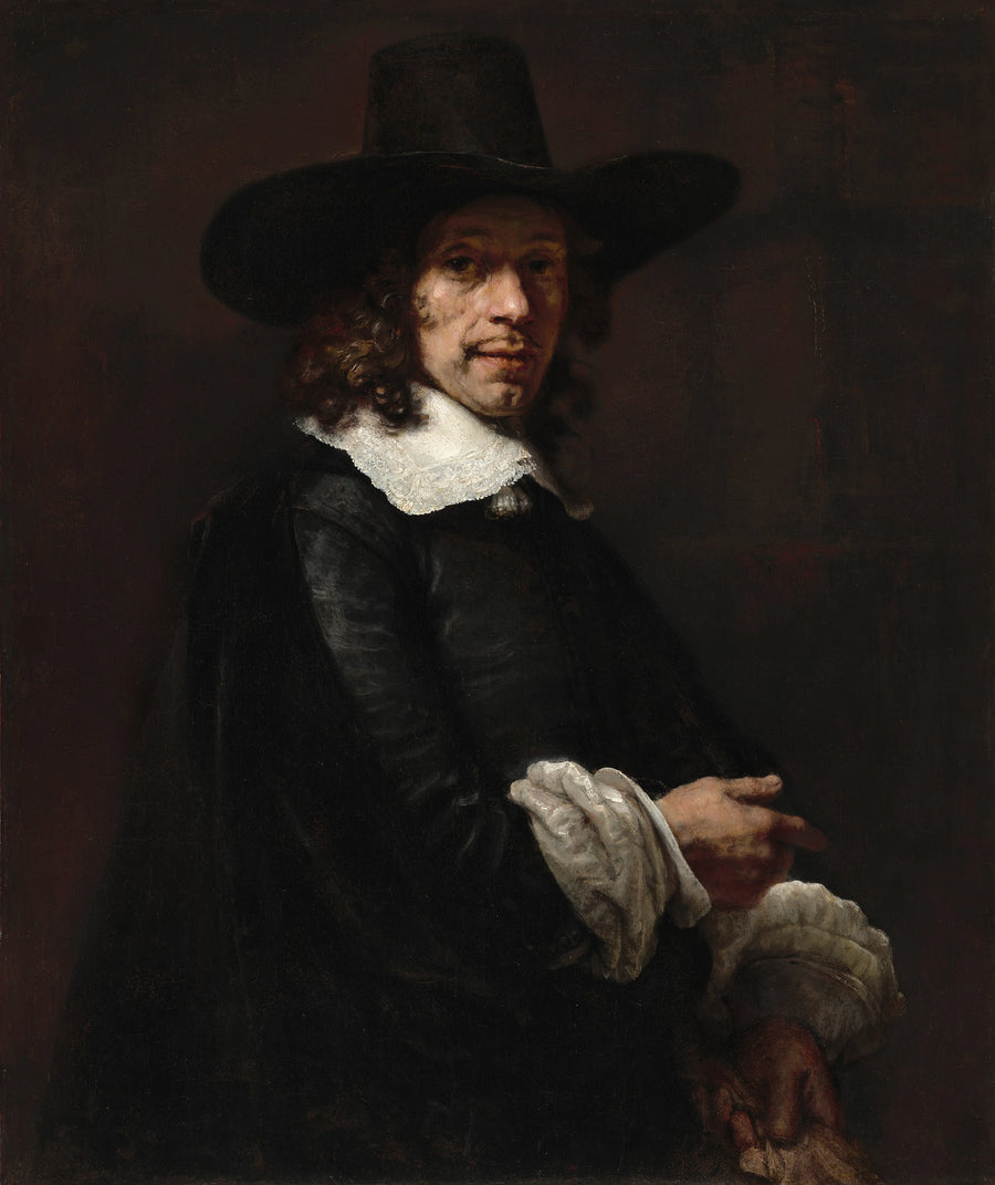 Muotokuva miehestä, jolla on silinterihattu ja hanskat - Rembrandt