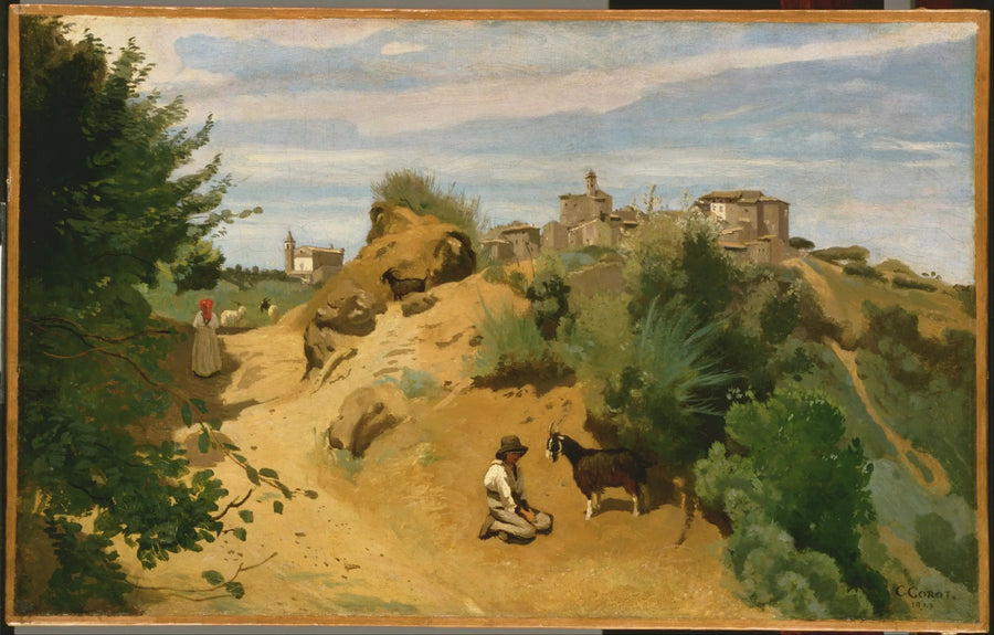 Genzano, paimen kylänäkymässä - Jean-Baptiste Camille Corot