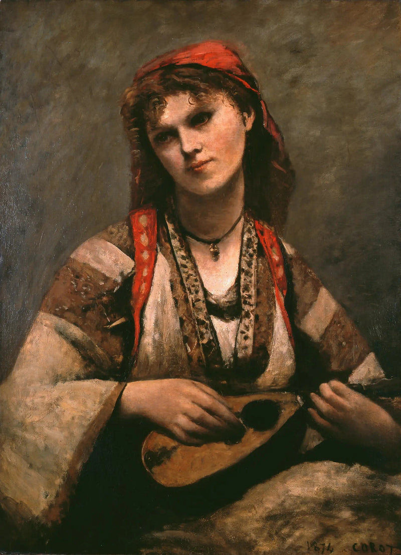 Gitane mandoliinilla - Jean-Baptiste Camille Corot