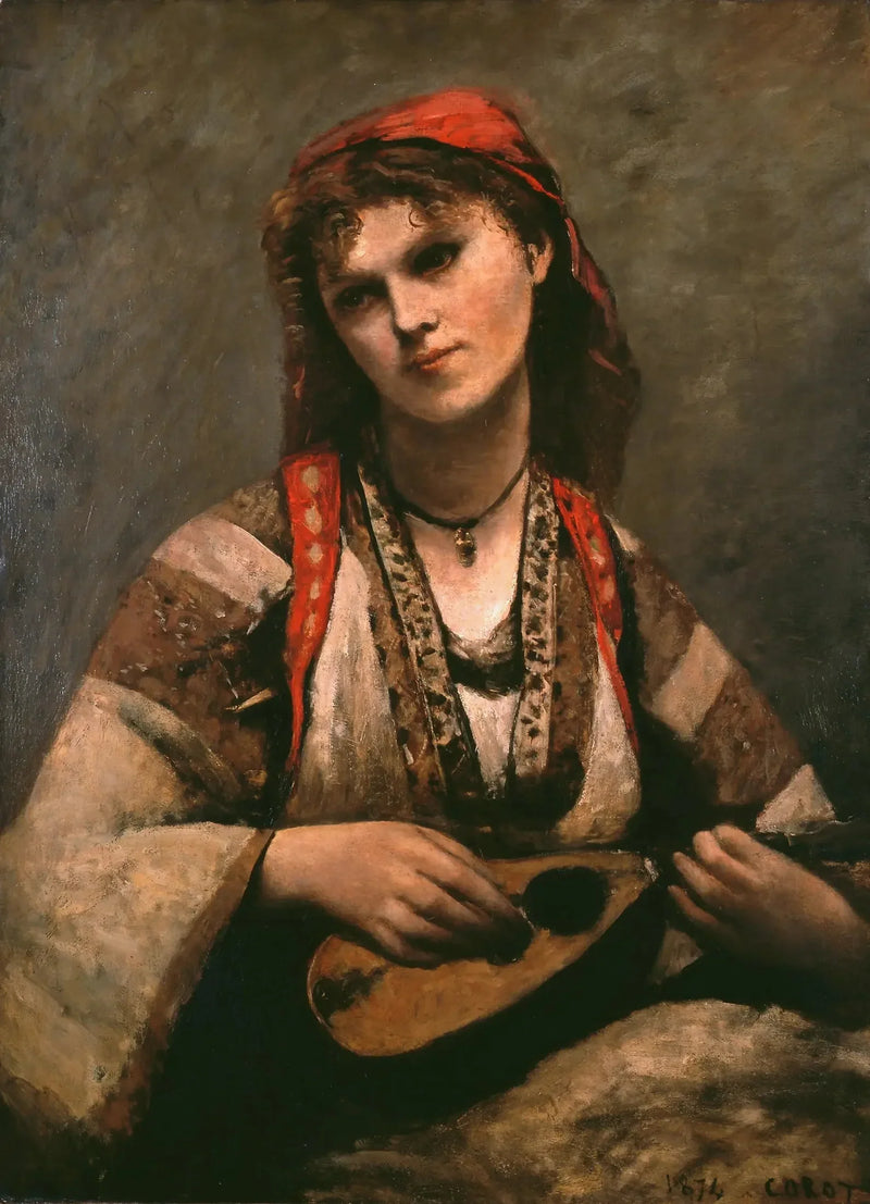 Gitane mandoliinilla - Jean-Baptiste Camille Corot