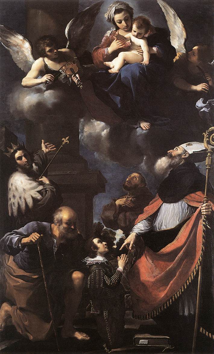 Giuseppe Gaetano Righetti[?] esitetty Neitsytelle neljän pyhimyksen kanssa - Guercino