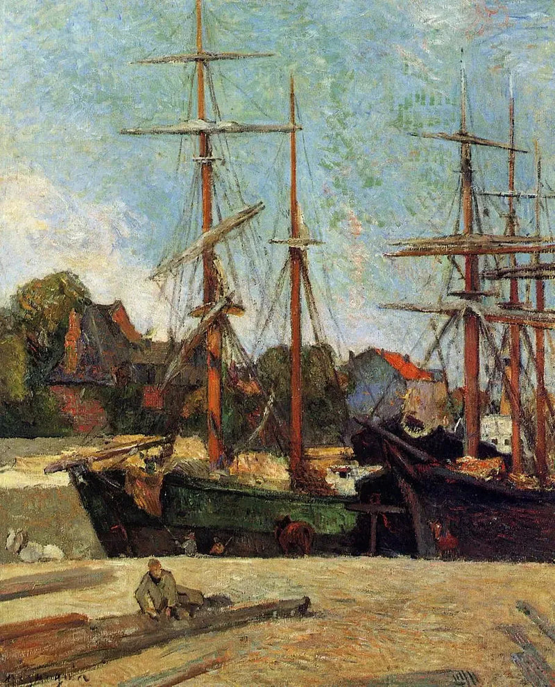 Goélette ja kolmimastoinen alus laiturilla, tai Laivat satamassa - Paul Gauguin