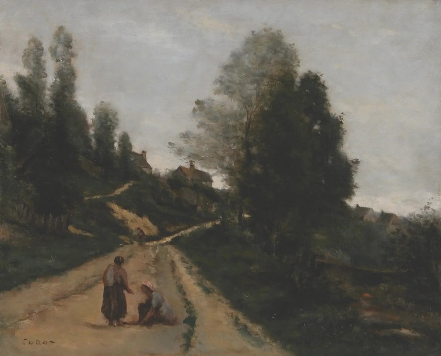 Gouvieux, lähellä Chantillyä. Nousuinen tie - Jean-Baptiste Camille Corot
