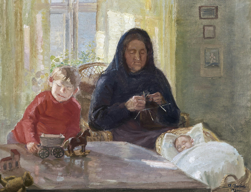 Mummo vahtii lapsia. - Anna Ancher