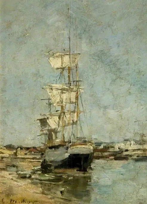Suuri purjevene Deauvillen satamassa - Eugène Boudin