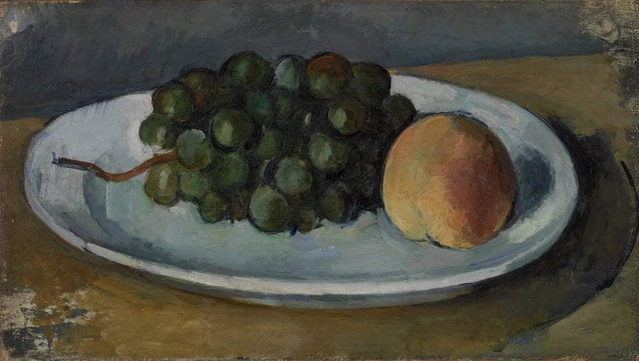 Rypäletertun ja persikan asetelma lautasella - Paul Cézanne