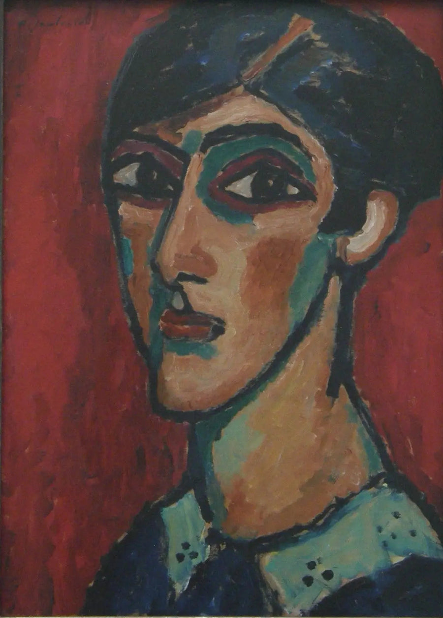 Suuri naisen pää punaisella taustalla - Alexej von Jawlensky
