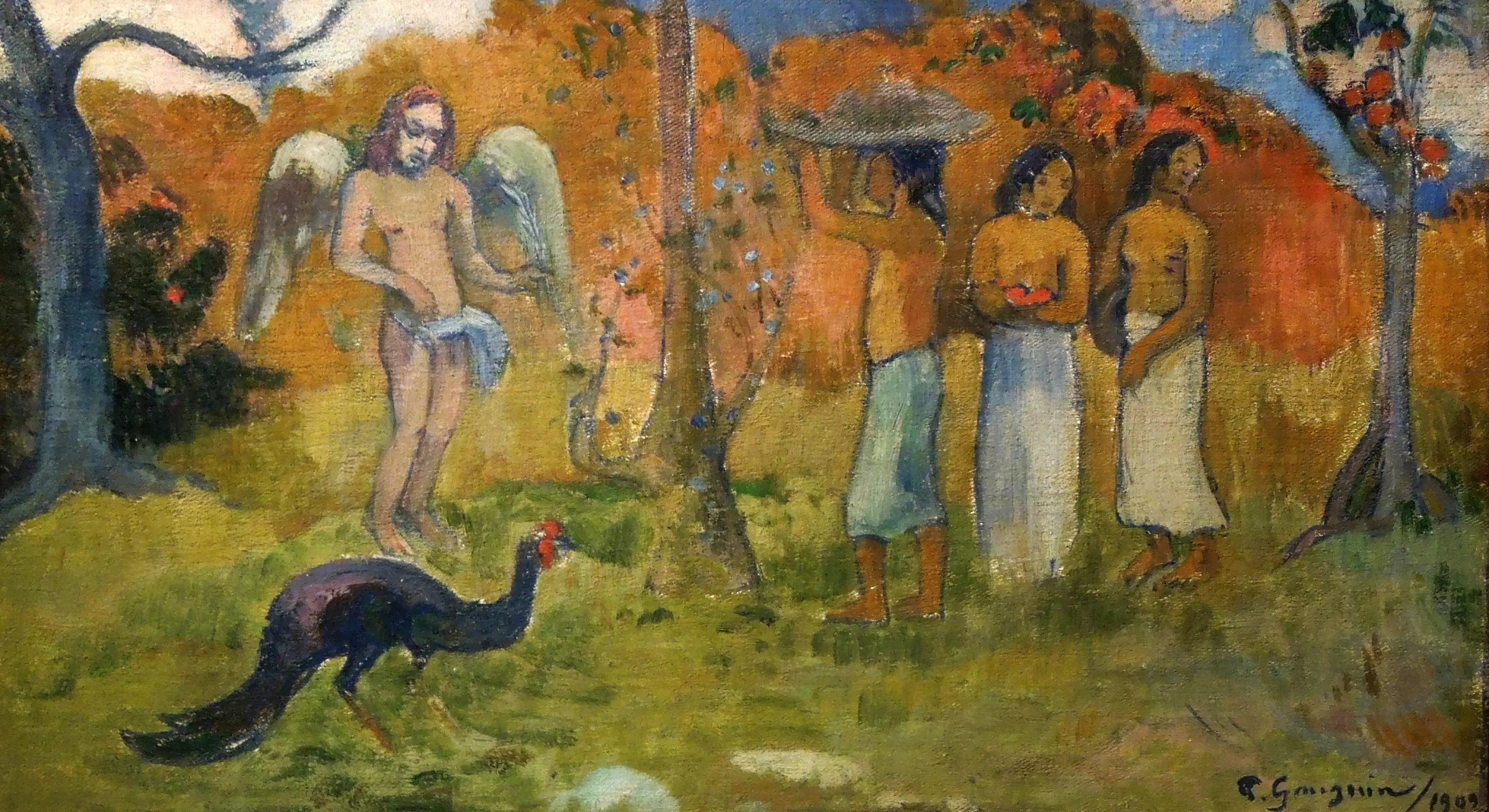 Reproduction du tableau « Groupe avec un ange - Paul Gauguin » par Alpha Reproduction en peinture à l’huile