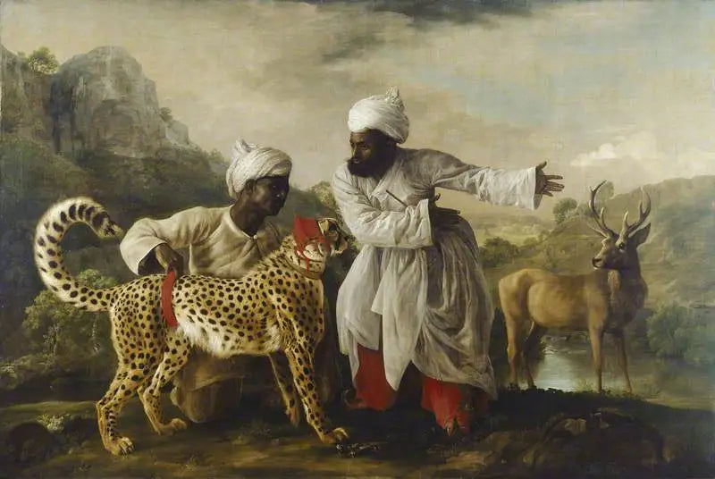 Gepardi ja hirvi kahden intiaanin kanssa - George Stubbs