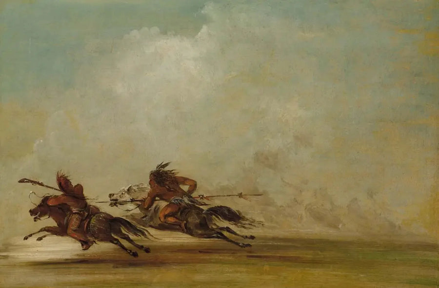 Guerrier Comanche lançant un Osage, à pleine vitesse - George Catlin