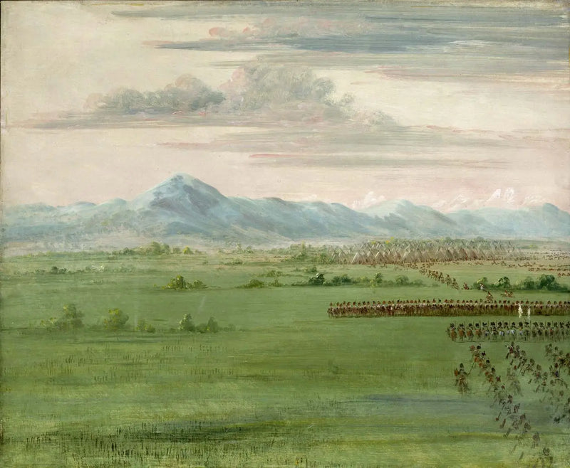 Comanche-soturit, valkoinen lippu kädessään, vastaanottamassa lohikäärmeitä - George Catlin