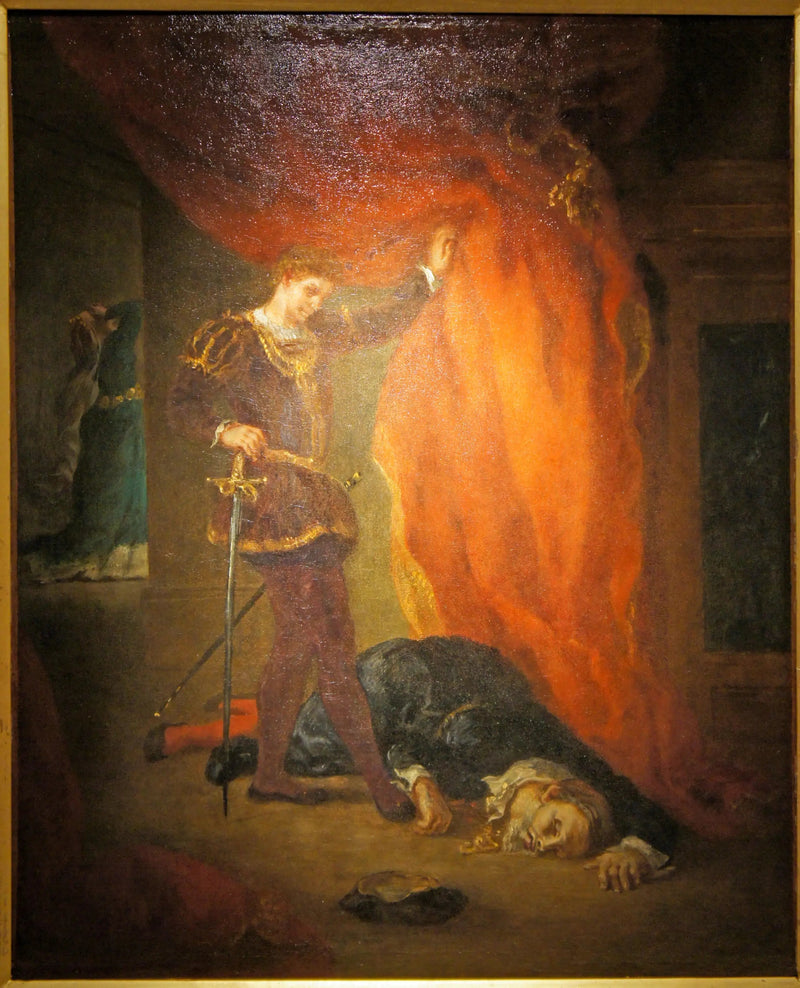 Hamlet Poloniuksen ruumiin edessä - Eugène Delacroix