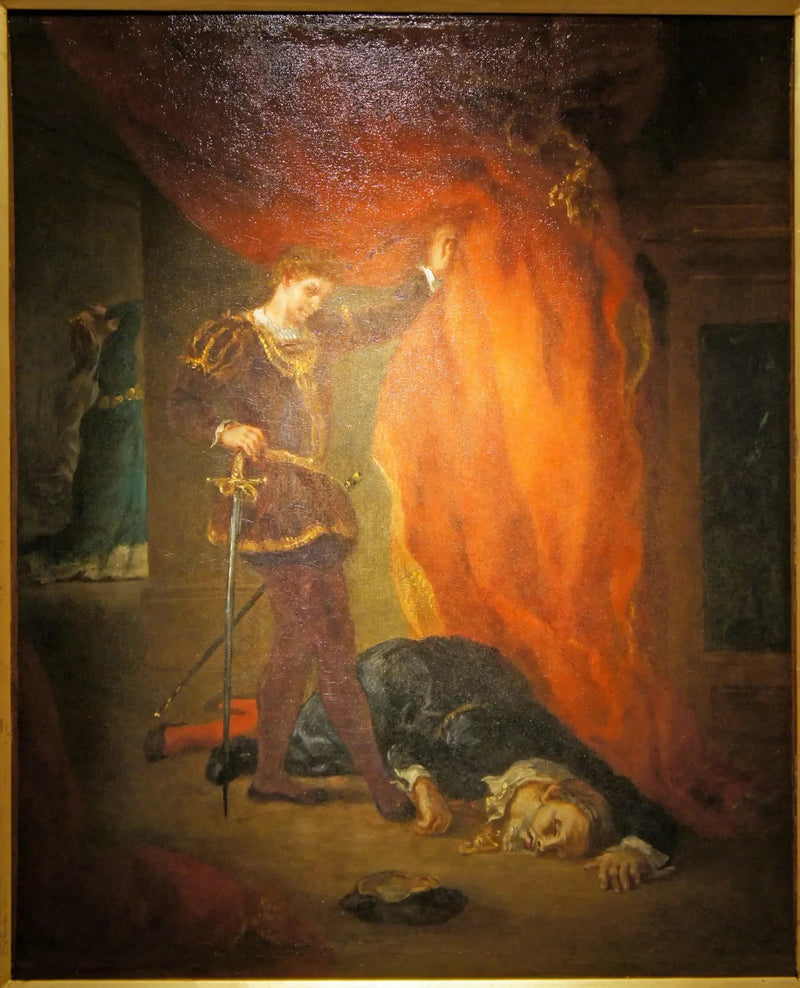 Hamlet Poloniuksen ruumiin edessä - Eugène Delacroix