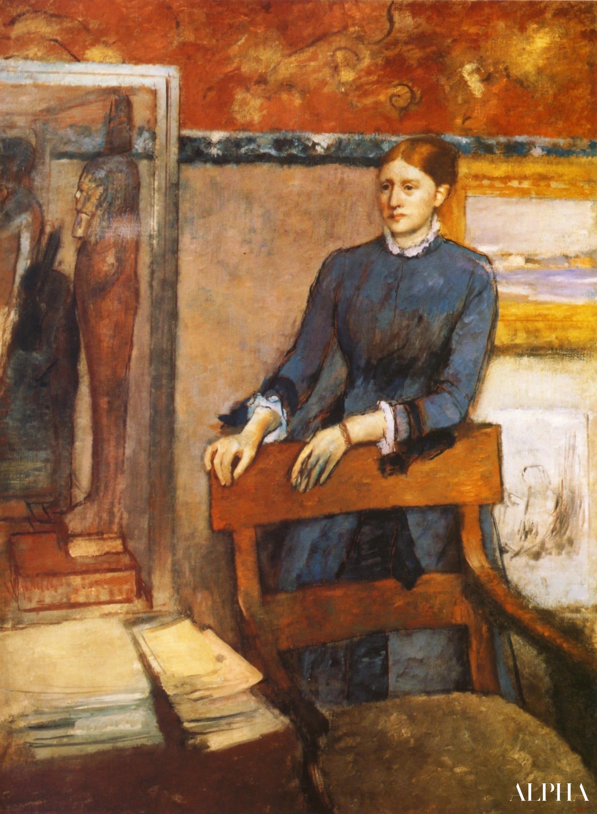 Hélène Rouart isänsä työhuoneessa - Edgar Degas - Korkealaatuiset taulujen ja maalauksien reproduktiot