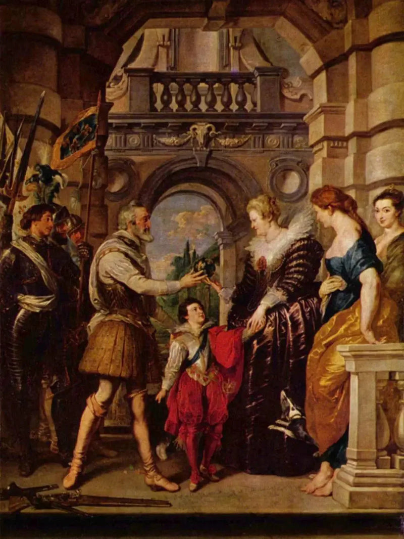Henri IV lähtee Saksan sotaan ja luovuttaa kuningattarelle valtakuntansa hallinnon 20. maaliskuuta 1610 - Peter Paul Rubens