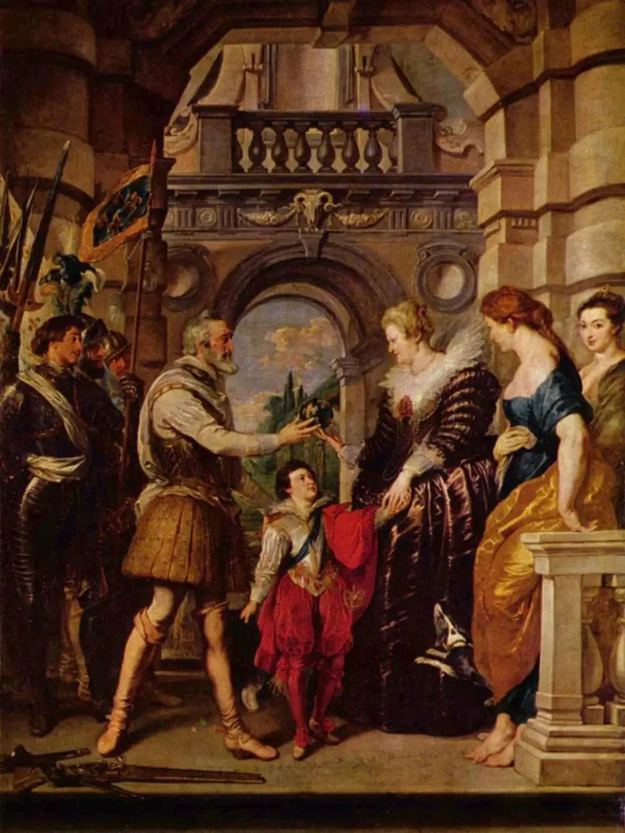 Henri IV lähtee Saksan sotaan ja luovuttaa kuningattarelle valtakuntansa hallinnon 20. maaliskuuta 1610 - Peter Paul Rubens