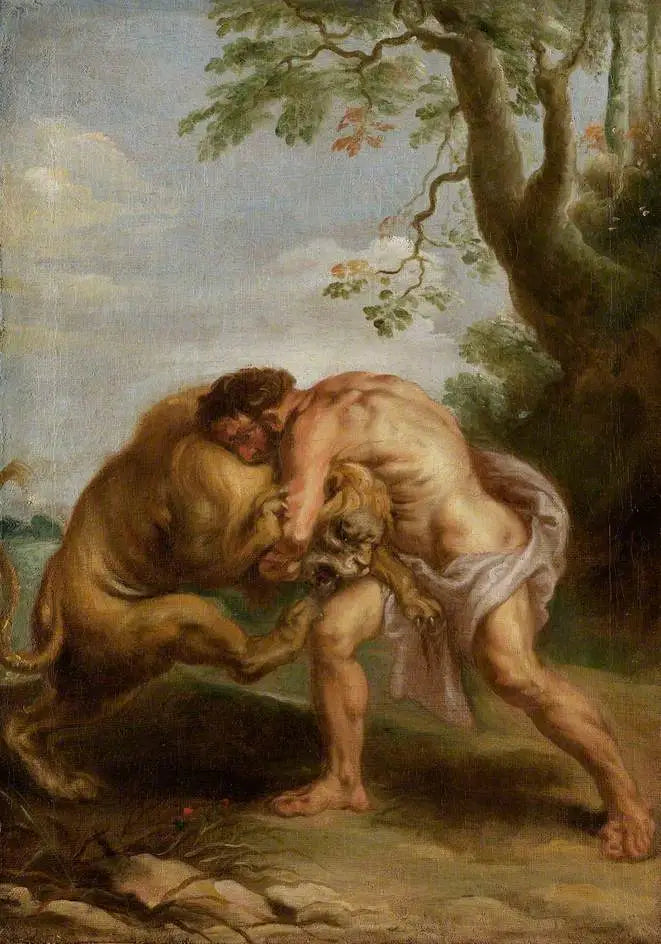 Hercule et le lion de Némée - Peter Paul Rubens image 1 copie peinte à la main à l’huile
