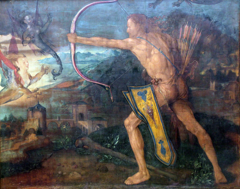 Herkules tappaa Stymphalos-järven linnut - Albrecht Dürer