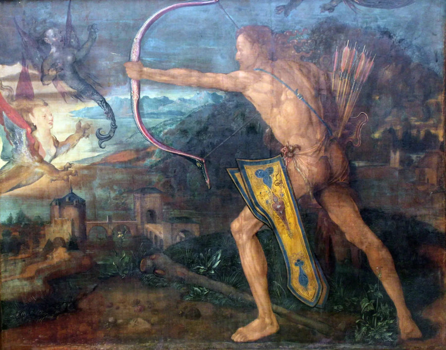 Herkules tappaa Stymphalos-järven linnut - Albrecht Dürer