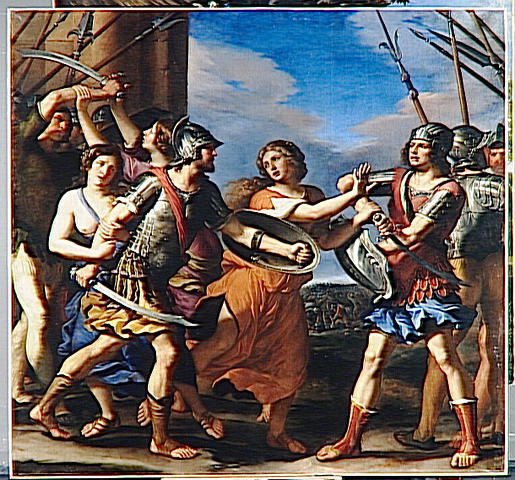 Hersilie erottamassa Romulusta ja Tatius - Guercino
