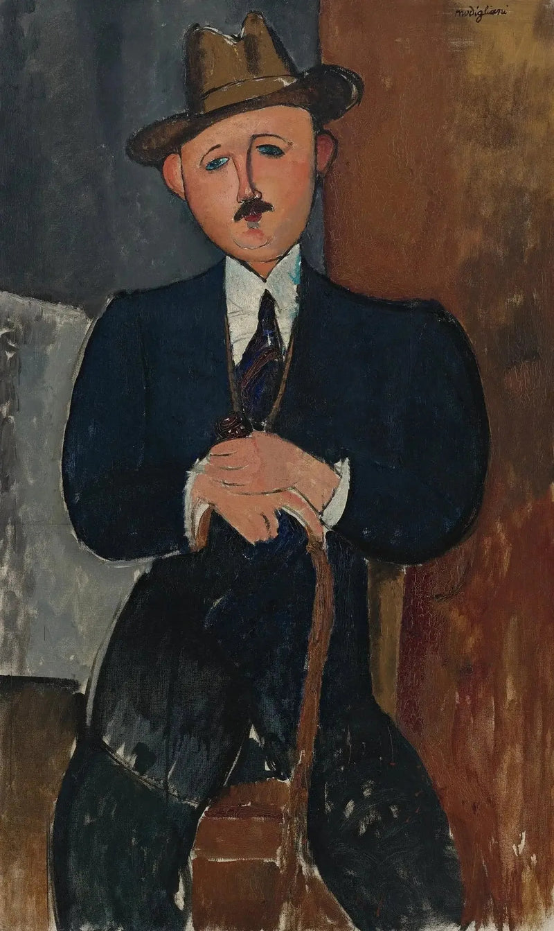 Istuva mies (nojaamassa sauvaan) - Amedeo Modigliani