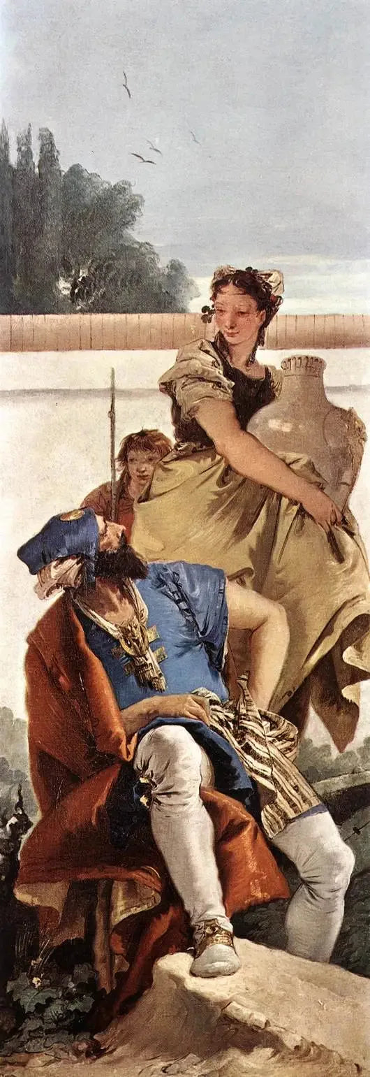 Mies istuu, nainen potin kanssa ja poika - Giovanni Battista Tiepolo