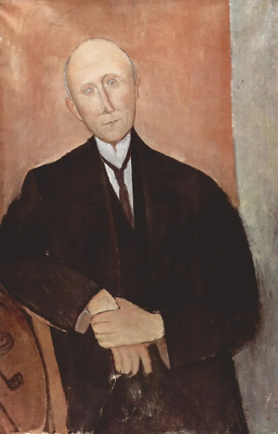 Istuva mies oranssilla taustalla - Amedeo Modigliani