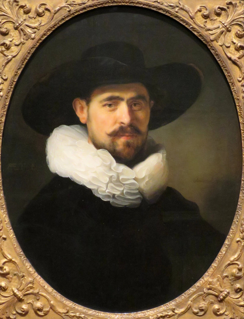 Partioitokuva karvaisesta miehestä, jolla on leveälierinen hattu, todennäköisesti Pieter Seijen (1592-1652) - Rembrandt