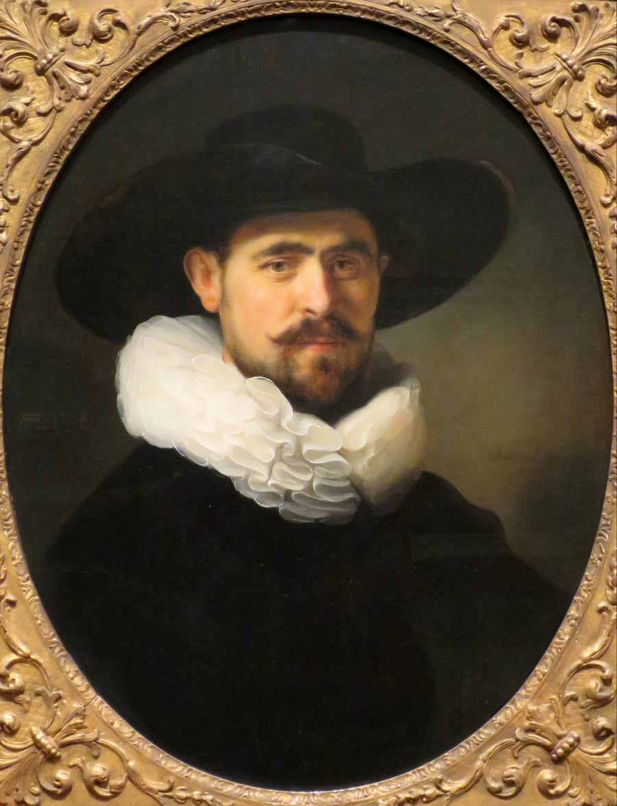 Partioitokuva karvaisesta miehestä, jolla on leveälierinen hattu, todennäköisesti Pieter Seijen (1592-1652) - Rembrandt