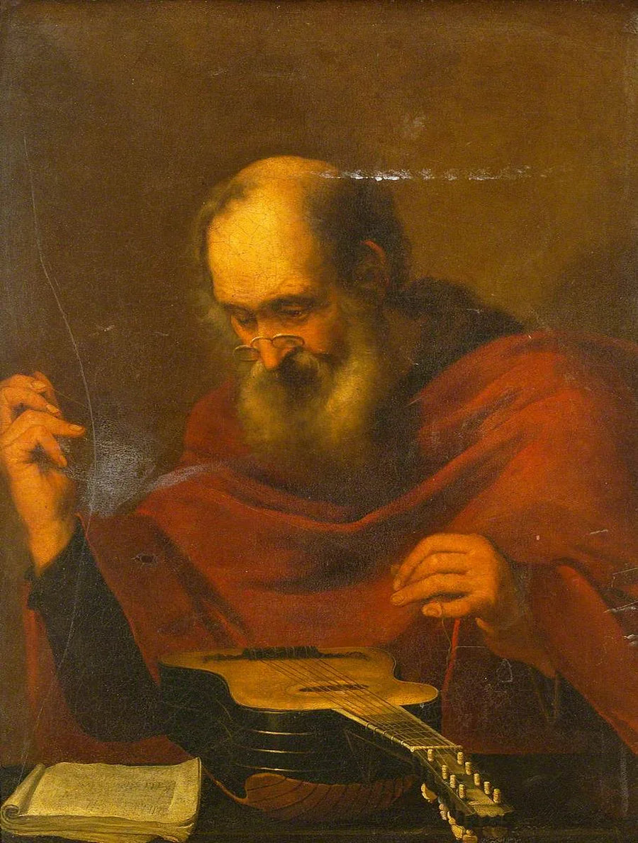 Mies vaihtamassa kitaran kieliä - Jusepe de Ribera