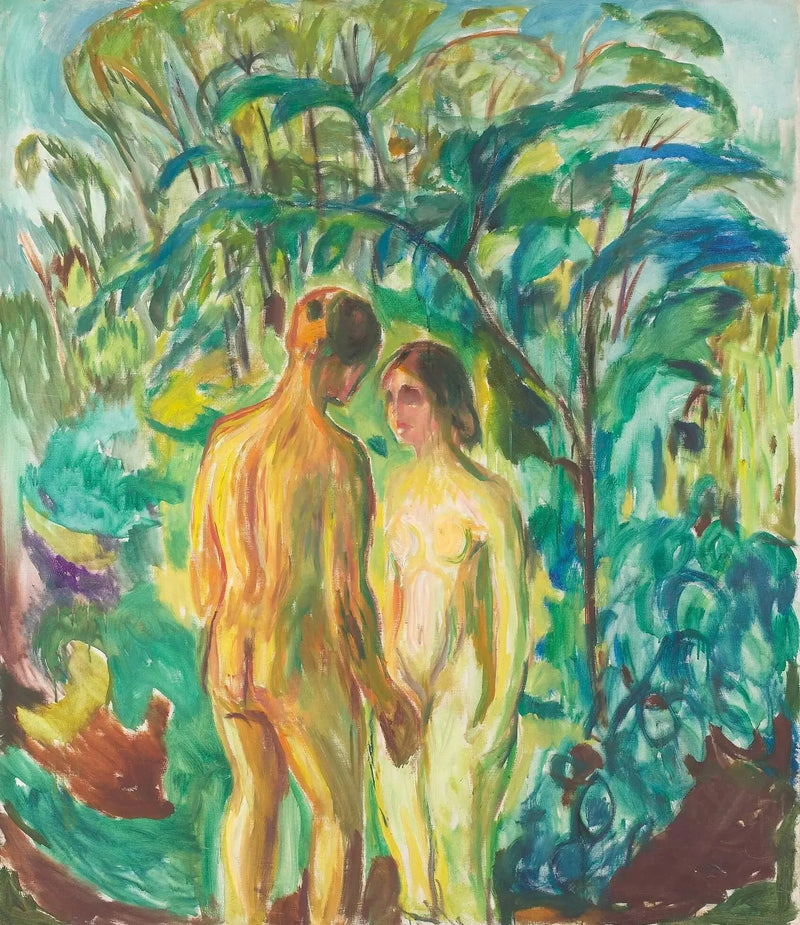 Mies ja nainen alasti metsässä - Edvard Munch