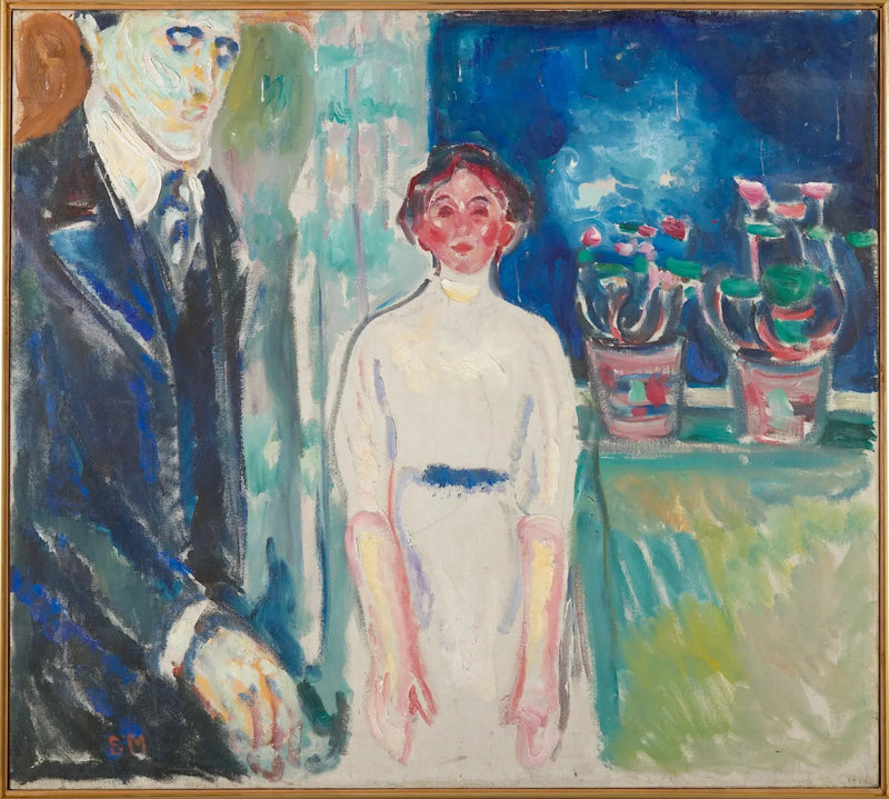 Mies ja nainen ikkunan vieressä ruukkukasvien kanssa - Edvard Munch