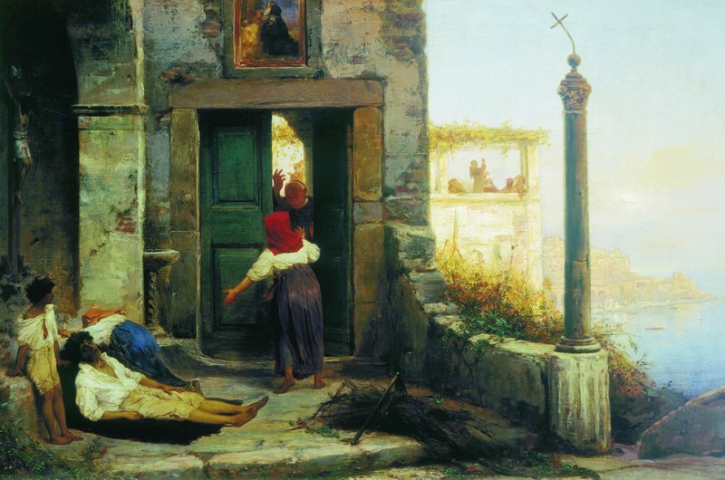 Homme malade à la porte du monastère - Fyodor Bronnikov image 1 copie peinte à la main à l’huile