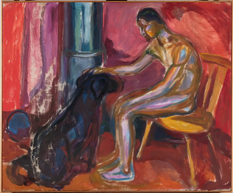Alaston mies istuu koiran kanssa - Edvard Munch