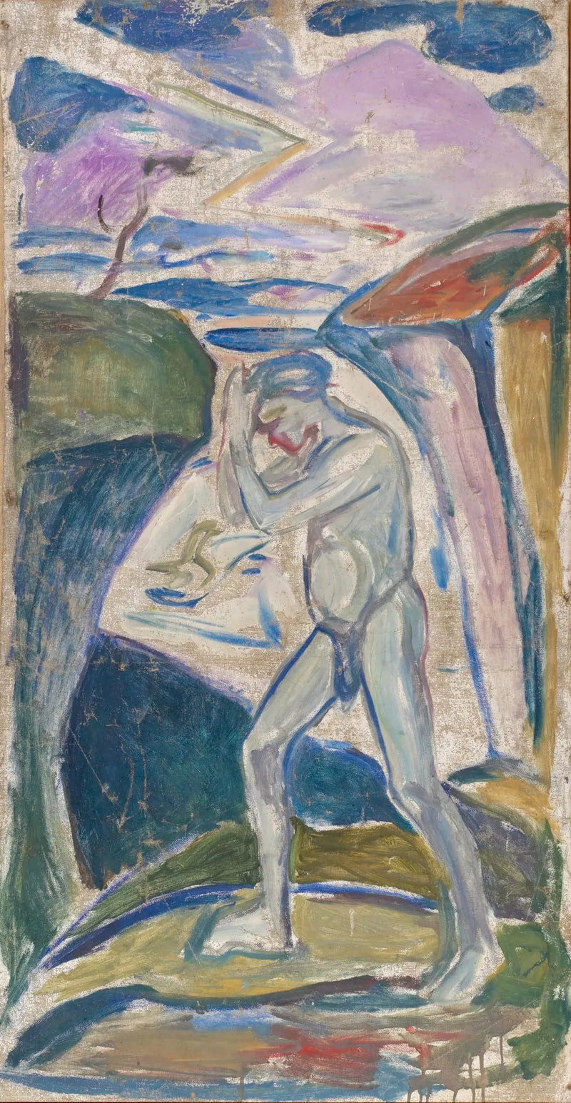 Alaston mies kivisessä maisemassa - Edvard Munch